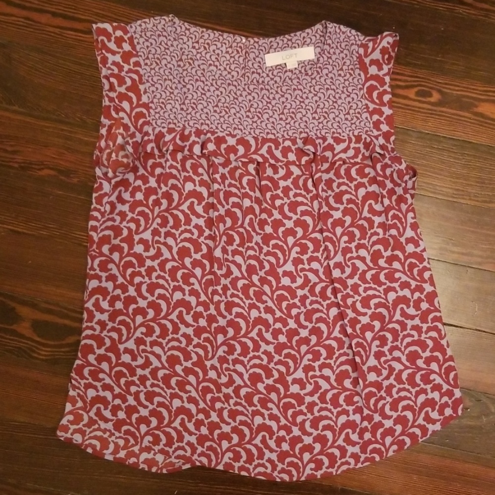 Loft Patterned Sleeveless Blouse with Ruffle Bib